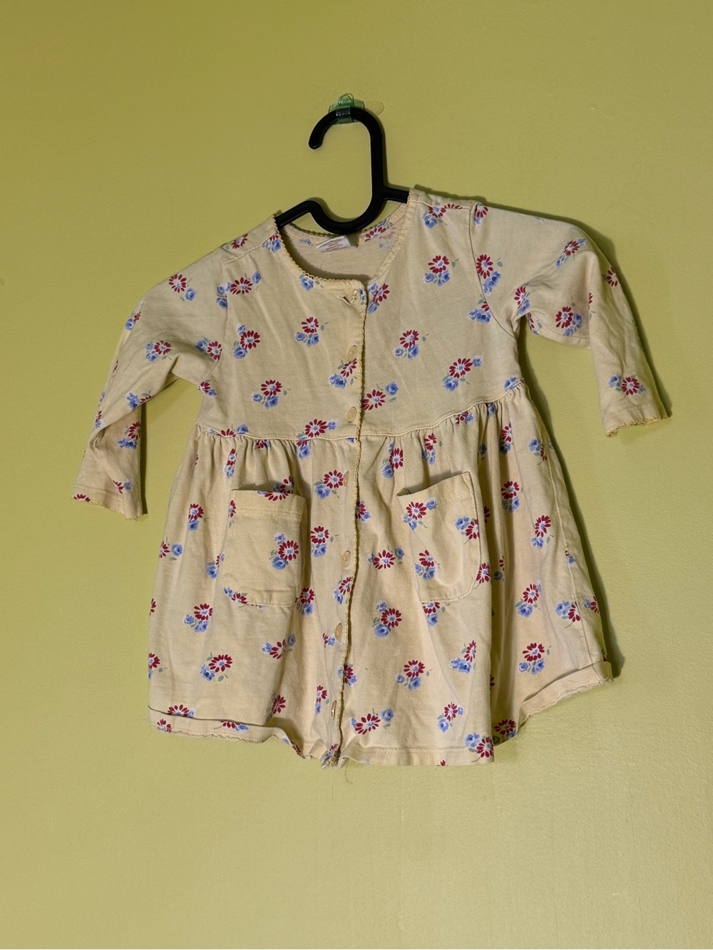 90s Y2K vintage soft Yellow and blue floral Baby Gap toddler dress with pockets